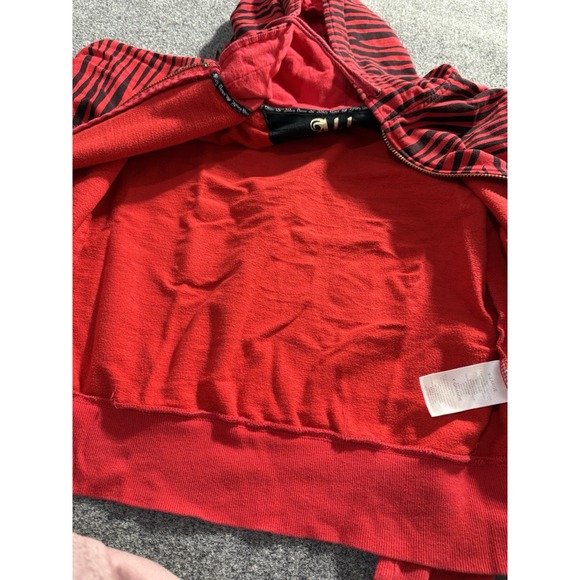 Abbey Dawn Avril Lavigne Zebra Striped Hoodie Cat Ears & Studs XL Y2K Vintage - Picture 11 of 15